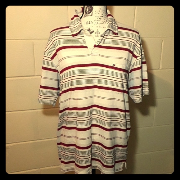 Red, White , Blue striped Tommy Hilfiger polo - Picture 1 of 6